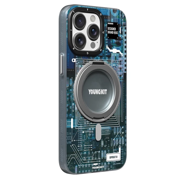 Youngkit Apple iPhone 15 Pro Max Kılıf Magsafe Şarj Özellikli Youngkit 360° Standlı Technology Serisi Kapak - Resim 9