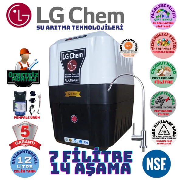 LG Chem PLATİNUM BEYAZ SİYAH 12 LİTRE 7 FİLTRE 14 AŞAMA SU ARITMA CİHAZI ürün görseli