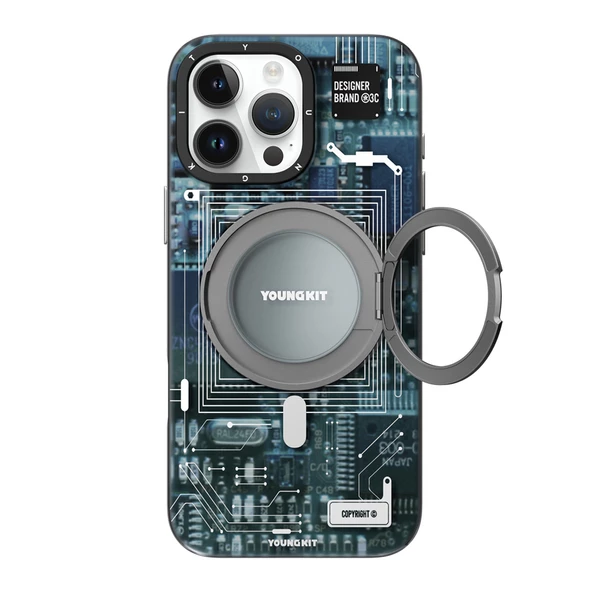 Youngkit Apple iPhone 15 Pro Max Kılıf Magsafe Şarj Özellikli Youngkit 360° Standlı Technology Serisi Kapak - Resim 12