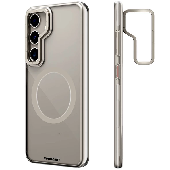 Youngkit Galaxy S24 Kılıf Magsafe Şarj Özellikli Sararma Önleyici Youngkit Crystal Grid Kapak - Resim 3