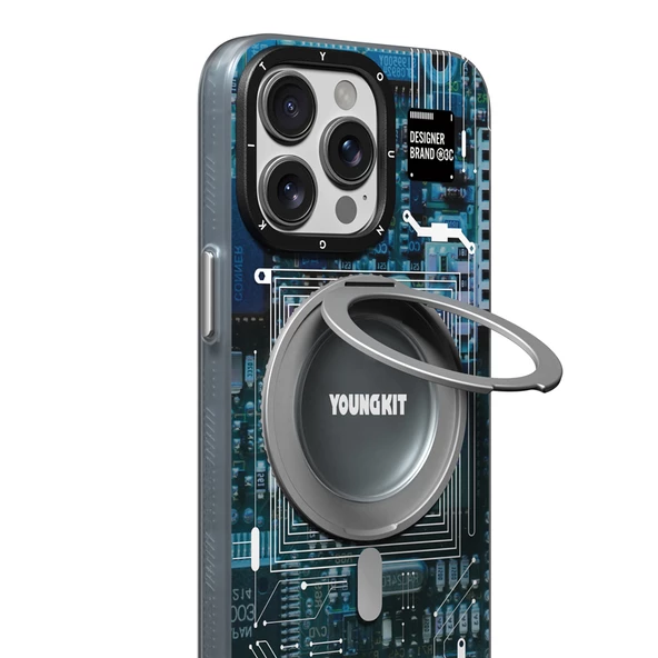 Youngkit Apple iPhone 15 Pro Max Kılıf Magsafe Şarj Özellikli Youngkit 360° Standlı Technology Serisi Kapak - Resim 11