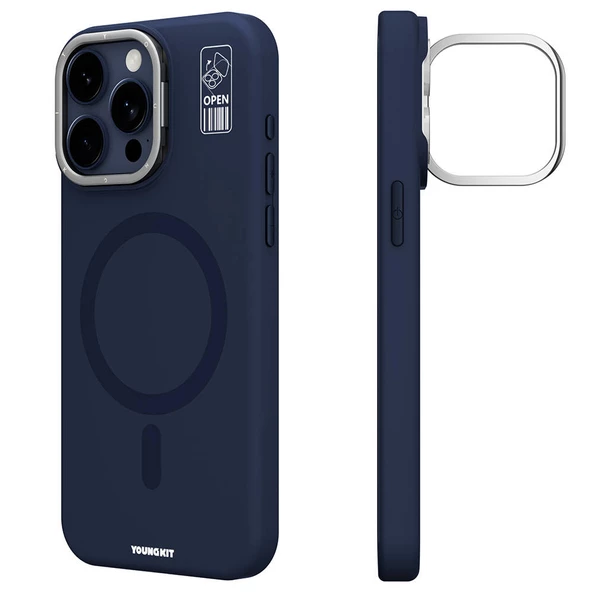 Youngkit Apple iPhone 15 Pro Kılıf Magsafe Şarj Özellikli Kamera Standlı Youngkit Bitty Cream Kapak - Resim 11