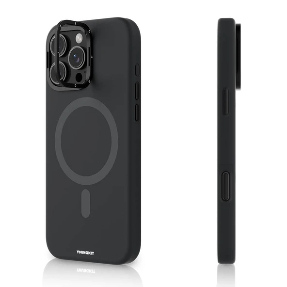 Youngkit Apple iPhone 16 Pro Kılıf Magsafe Şarj Özellikli Kamera Standlı Youngkit Bitty Cream Kapak - Resim 6