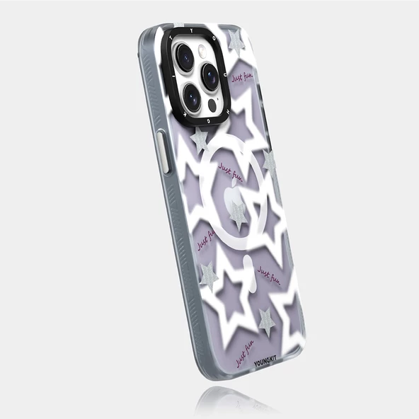 Youngkit Apple iPhone 15 Pro Max Kılıf Magsafe Şarj Özellikli Airbagli Çift Katmanlı Youngkit Star&Butterfly Serisi Kapak - Resim 10