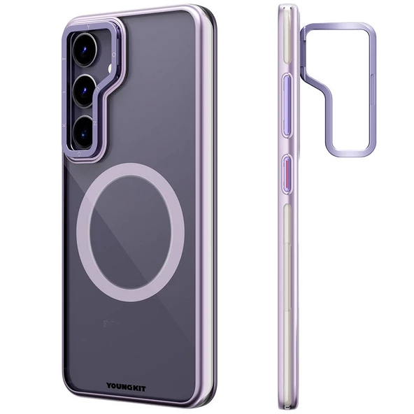 Youngkit Galaxy S24 Kılıf Magsafe Şarj Özellikli Sararma Önleyici Youngkit Crystal Grid Kapak - Resim 2