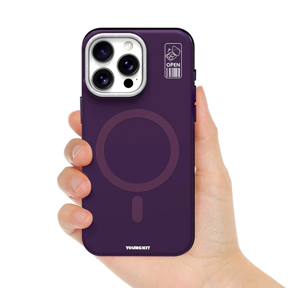 Youngkit Apple iPhone 14 Pro Max Kılıf Magsafe Şarj Özellikli Kamera Standlı Youngkit Bitty Cream Kapak - Resim 4