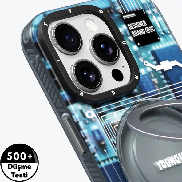 Youngkit Apple iPhone 16 Pro Kılıf Magsafe Şarj Özellikli Youngkit 360° Standlı Technology Serisi Kapak - Resim 8