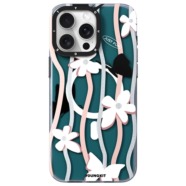 Youngkit Apple iPhone 15 Pro Max Kılıf Magsafe Şarj Özellikli Airbagli Çift Katmanlı Youngkit Star&Butterfly Serisi Kapak - Resim 11