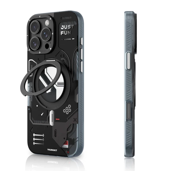Youngkit Apple iPhone 16 Pro Kılıf Magsafe Şarj Özellikli Youngkit 360° Standlı Starship Serisi Kapak - Resim 8