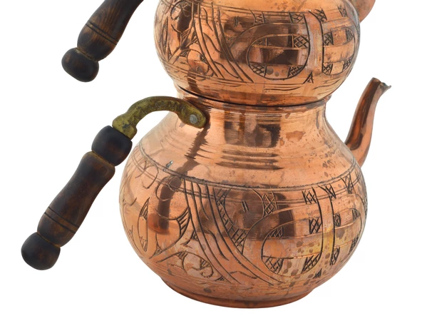 El Işlemeli Desenli Ahşap Saplı Bakır Çaydanlık Mod20 - 3