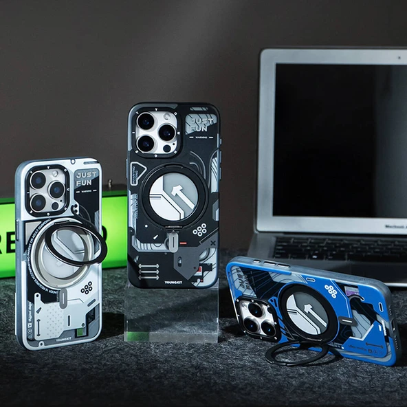 Youngkit Apple iPhone 16 Pro Max Kılıf Magsafe Şarj Özellikli Youngkit 360° Standlı Starship Serisi Kapak - Resim 10