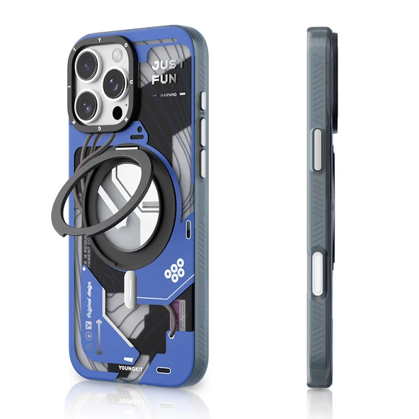 Youngkit Apple iPhone 16 Pro Max Kılıf Magsafe Şarj Özellikli Youngkit 360° Standlı Starship Serisi Kapak - Resim 11