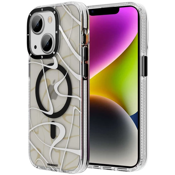 Youngkit Apple iPhone 14 Plus Kılıf Magsafe Şarj Özellikli Youngkit Water-Ink Serisi Kapak - Resim 11