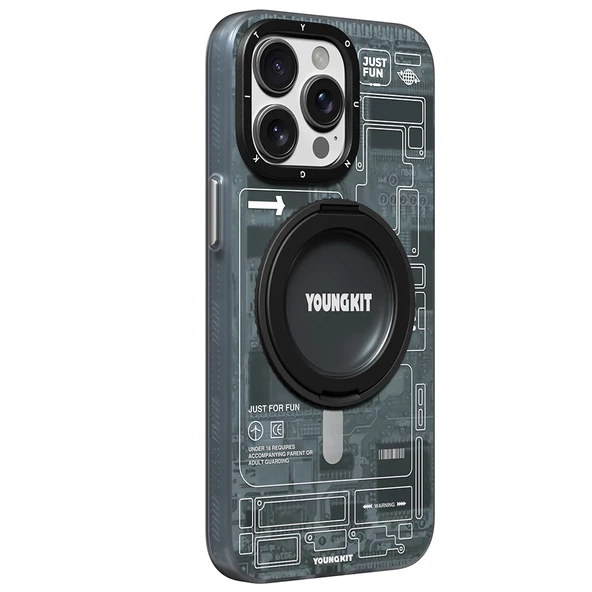 Youngkit Apple iPhone 15 Pro Max Kılıf Magsafe Şarj Özellikli Youngkit 360° Standlı Technology Serisi Kapak - Resim 6