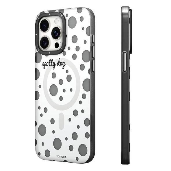 Youngkit Apple iPhone 15 Pro Max Kılıf Magsafe Şarj Özellikli Polka Dot Desenli Youngkit Spots Serisi Kapak - Resim 2