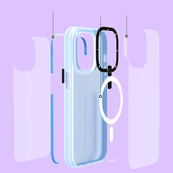 Youngkit Apple iPhone 14 Pro Max Kılıf Magsafe Şarj Özellikli Youngkit Colored Sand Serisi Kapak - Resim 3