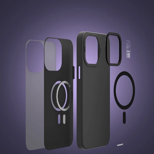 Youngkit Apple iPhone 13 Pro Kılıf Magsafe Şarj Özellikli Standlı YoungKit Hermit Bracket Serisi Kapak - Resim 3