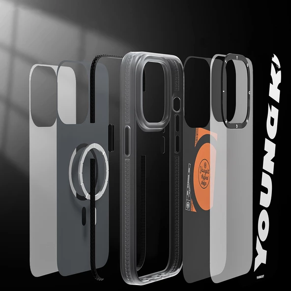 Youngkit Apple iPhone 14 Pro Max Kılıf Magsafe Şarj Özellikli Youngkit Binfen Serisi Yazı Temalı Kapak - Resim 12