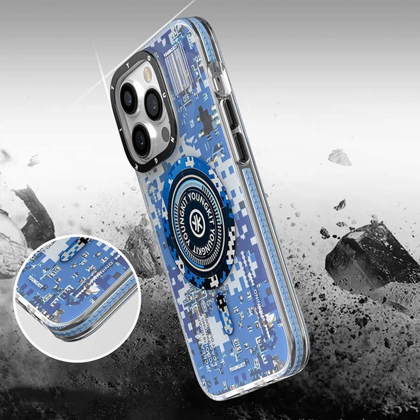 Youngkit Apple iPhone 14 Pro Max Kılıf Magsafe Şarj Özellikli YoungKit Kamuflaj Serisi Kapak - Resim 5
