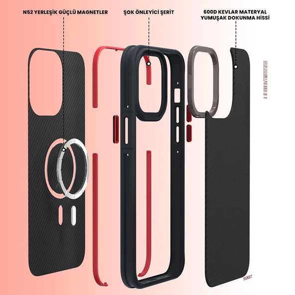 Youngkit Apple iPhone 14 Pro Max Kılıf Magsafe Şarj Özellikli YoungKit 600D Kevlar Kapak - Resim 6