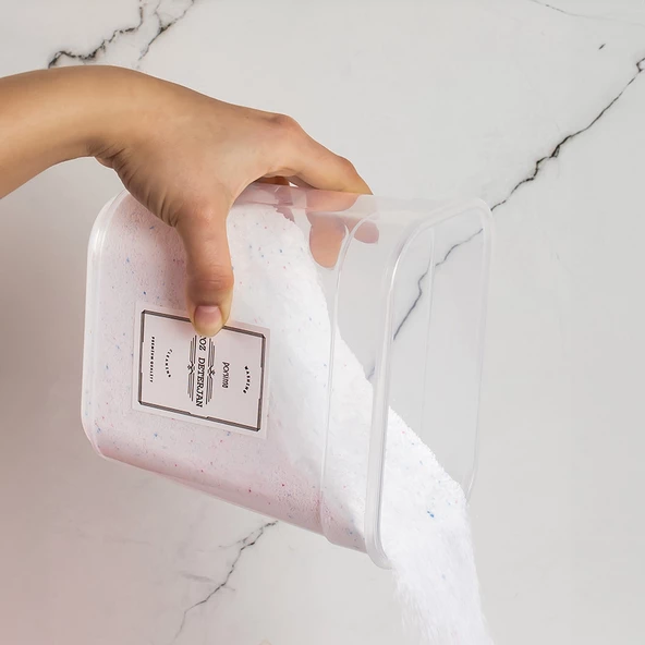 Porsima 20 Etiketli 2 Li Çok Amaçlı Sıvı Detarjan Tablet Deterjan Saklama Kabı Ve Mandallık Seti 2lt - 2