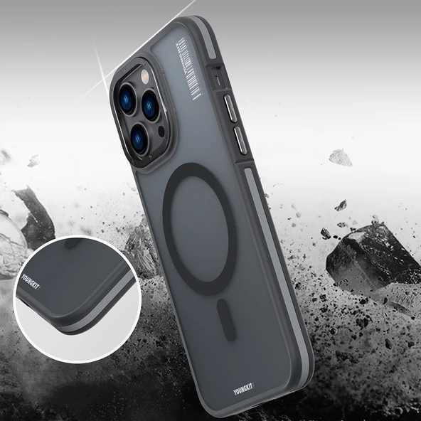 Youngkit Apple iPhone 14 Pro Max Kılıf Magsafe Şarj Özellikli Youngkit Rock Sand Serisi Kapak - Resim 3