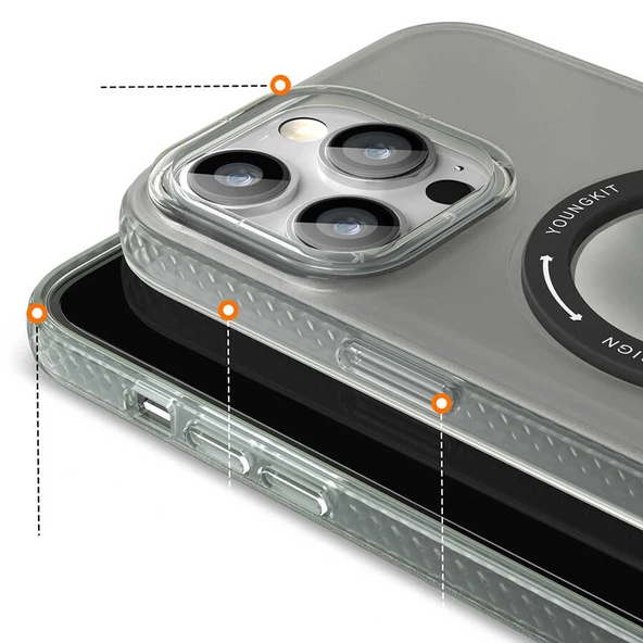 Youngkit Apple iPhone 13 Pro Max Kılıf Magsafe Şarj Özellikli Youngkit Rock Serisi Kapak - Resim 3