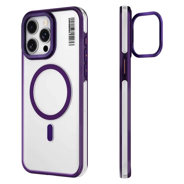 Youngkit Apple iPhone 14 Pro Kılıf Magsafe Şarj Özellikli Sararma Önleyici Youngkit Crystal Grid Kapak - Resim 8