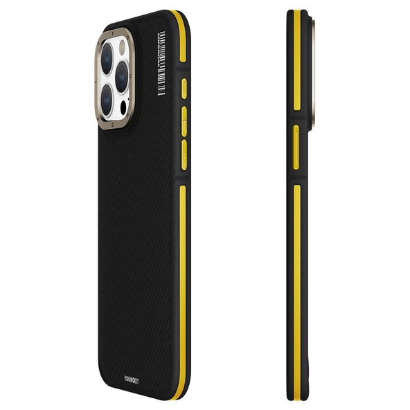 Youngkit Apple iPhone 15 Pro Max Kılıf Magsafe Şarj Özellikli YoungKit 600D Kevlar Kapak - Resim 8
