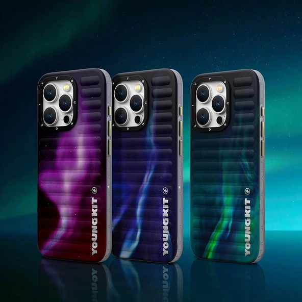 Youngkit Apple iPhone 15 Pro Max Kılıf Kuzey Işıkları Desenli Youngkit Aurora Serisi Kapak - Resim 9
