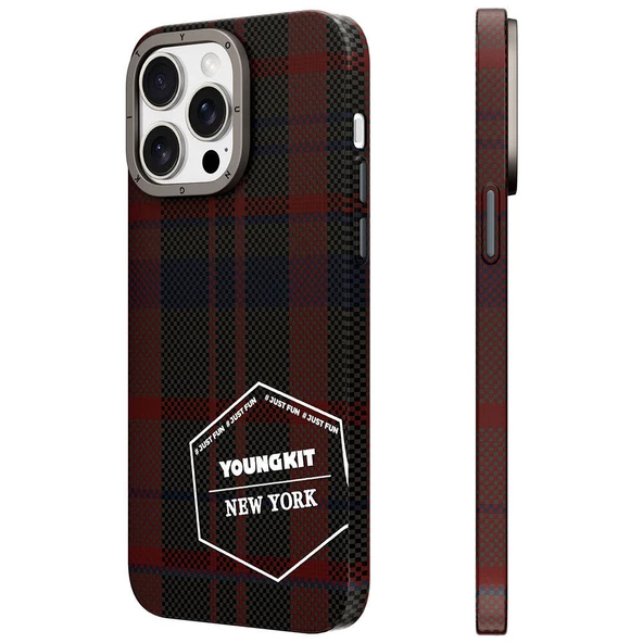 Youngkit Apple iPhone 15 Pro Max Kılıf Ekose Desenli Youngkit Gezhi Serisi Kapak - 12