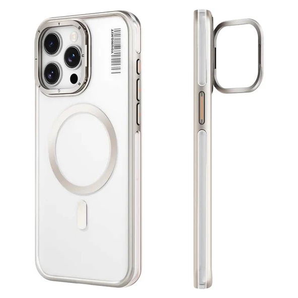Youngkit Apple iPhone 14 Pro Max Kılıf Magsafe Şarj Özellikli Sararma Önleyici Youngkit Crystal Grid Kapak - Resim 4