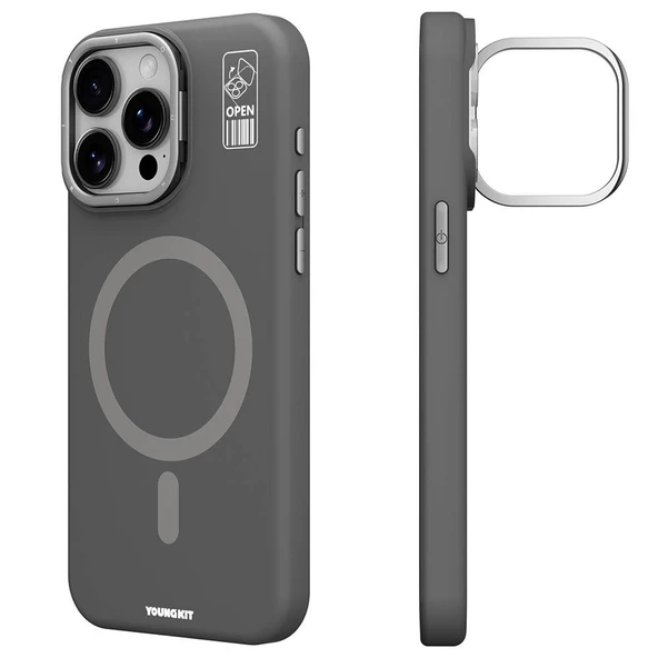 Youngkit Apple iPhone 15 Pro Max Kılıf Magsafe Şarj Özellikli Kamera Standlı Youngkit Bitty Cream Kapak - Resim 10