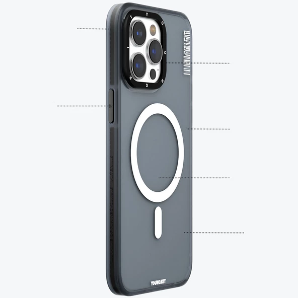 Youngkit Apple iPhone 15 Pro Max Kılıf Magsafe Şarj Özellikli Youngkit Colored Sand Serisi Kapak - Resim 2