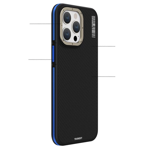Youngkit Apple iPhone 15 Pro Kılıf Magsafe Şarj Özellikli YoungKit 600D Kevlar Kapak - Resim 6