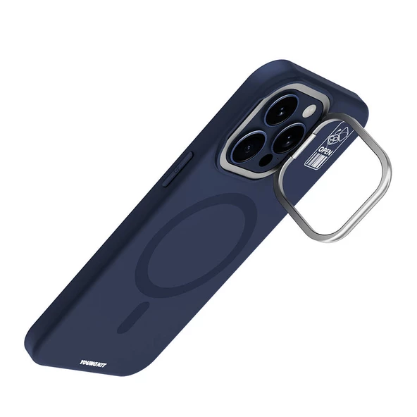 Youngkit Apple iPhone 15 Pro Max Kılıf Magsafe Şarj Özellikli Kamera Standlı Youngkit Bitty Cream Kapak - Resim 6