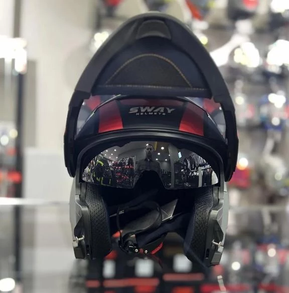 Sway 912 Full Face İridyum Vizör Çene Açılır Motosiklet Kaskı M Beden C1 Red + 1 Şeffaf Vizör Hediyeli - 7