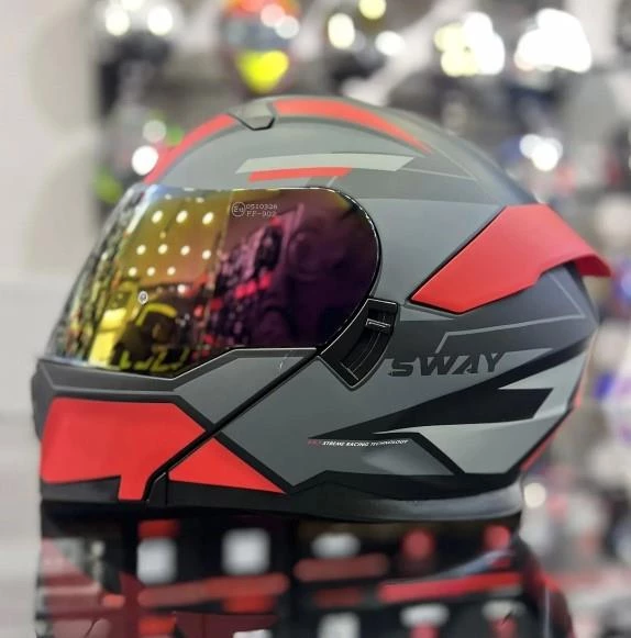 Sway 912 Full Face İridyum Vizör Çene Açılır Motosiklet Kaskı M Beden C1 Red + 1 Şeffaf Vizör Hediyeli - 6