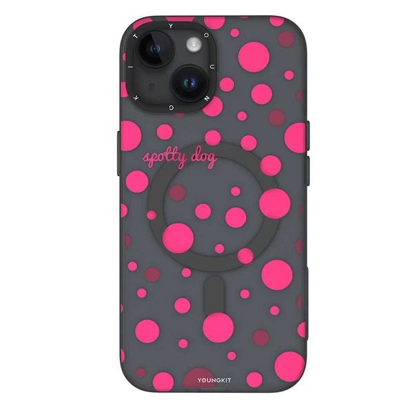 Youngkit Apple iPhone 13 Kılıf Magsafe Şarj Özellikli Polka Dot Desenli Youngkit Spots Serisi Kapak - Resim 2
