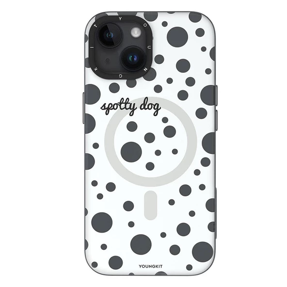 Youngkit Apple iPhone 15 Kılıf Magsafe Şarj Özellikli Polka Dot Desenli Youngkit Spots Serisi Kapak - Resim 6