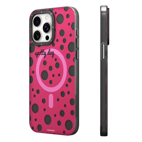 Youngkit Apple iPhone 15 Pro Kılıf Magsafe Şarj Özellikli Polka Dot Desenli Youngkit Spots Serisi Kapak - Resim 3