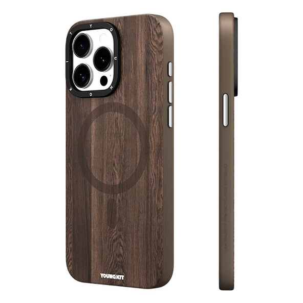 Youngkit Apple iPhone 15 Pro Kılıf Magsafe Şarj Özellikli Sararmaya Dayanıklı Youngkit Wood Forest Serisi Kapak - Resim 6