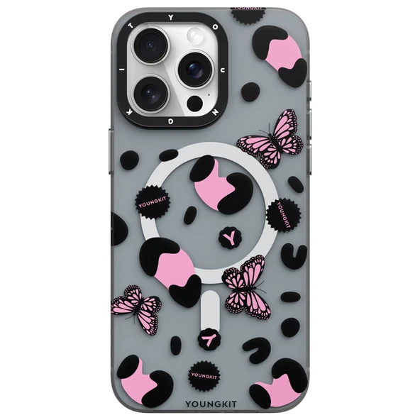 Youngkit Apple iPhone 15 Pro Max Kılıf Magsafe Şarj Özellikli Kelebek Desenli Youngkit Shadow Dance Serisi Kapak - Resim 4