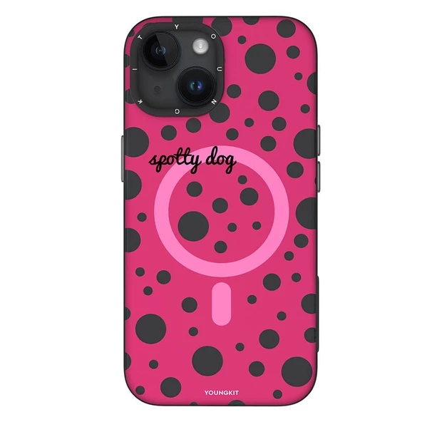 Youngkit Apple iPhone 15 Kılıf Magsafe Şarj Özellikli Polka Dot Desenli Youngkit Spots Serisi Kapak