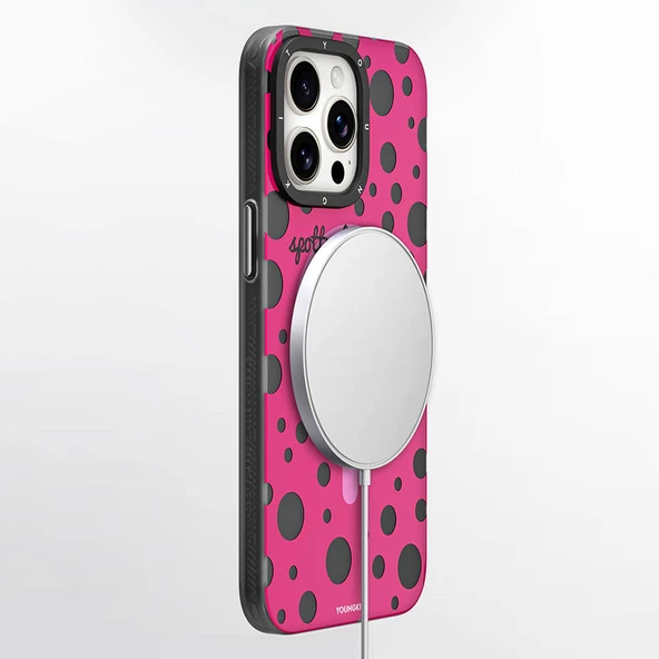 Youngkit Apple iPhone 13 Pro Max Kılıf Magsafe Şarj Özellikli Polka Dot Desenli Youngkit Spots Serisi Kapak - Resim 5