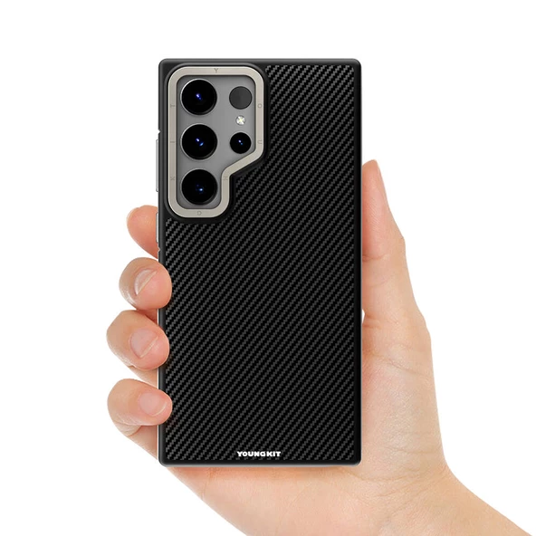 Youngkit Galaxy S24 Ultra Kılıf Magsafe Şarj Özellikli Aramid Fiber Tasarımlı Youngkit 600D Kevlar Serisi Kapak - Resim 4