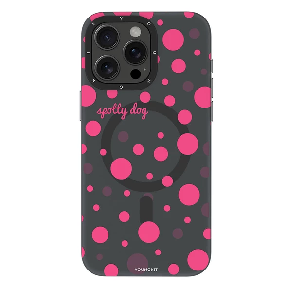 Youngkit Apple iPhone 15 Pro Kılıf Magsafe Şarj Özellikli Polka Dot Desenli Youngkit Spots Serisi Kapak - Resim 11