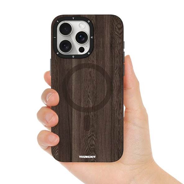 Youngkit Apple iPhone 14 Pro Kılıf Magsafe Şarj Özellikli Sararmaya Dayanıklı Youngkit Wood Forest Serisi Kapak - Resim 12
