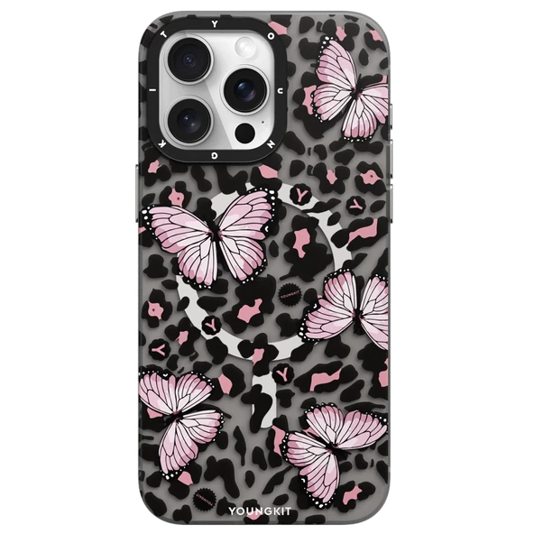 Youngkit Apple iPhone 14 Pro Max Kılıf Magsafe Şarj Özellikli Kelebek Desenli Youngkit Shadow Dance Serisi Kapak - Resim 4