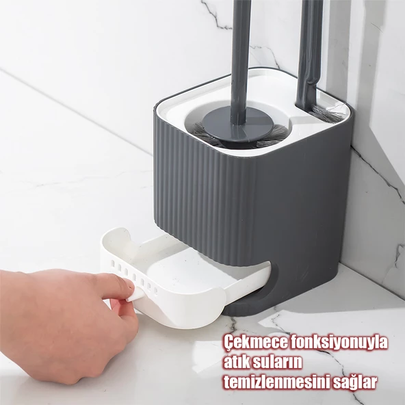 Porsima 2027 Pratik Temizlik Tuvalet Fırçalığı Banyo Tuvalet Fırçası Wc Klozet Fırçası - Antrasit Beyaz - 5